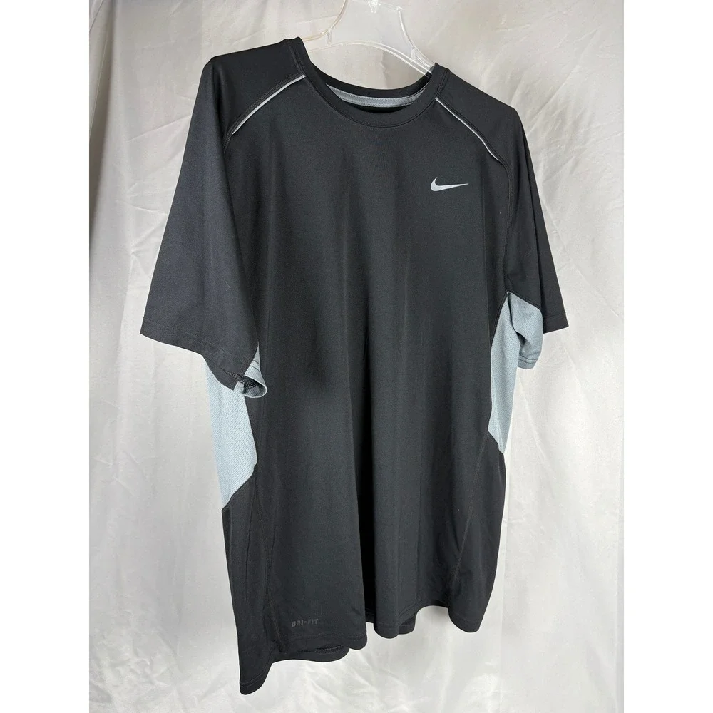 Nike Dri-Fit Mens XL Black Grey Running Training Shirt 519539-010 Short Sleeve
